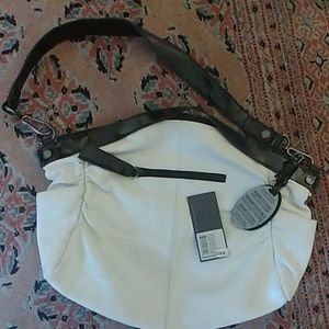 Kenneth Cole reaction white w/ black leather purse